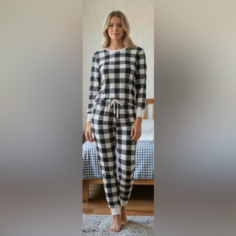 stars above Black and White Buffalo Check pajama set
